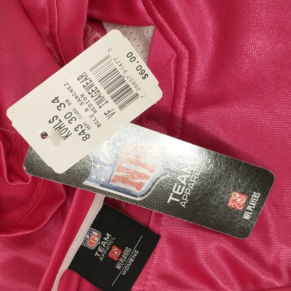 NFL Jets Sanchez Pink Woman's Top #6 w Bling sz M NWT Football Jersey Feminine - Picture 7 of 11